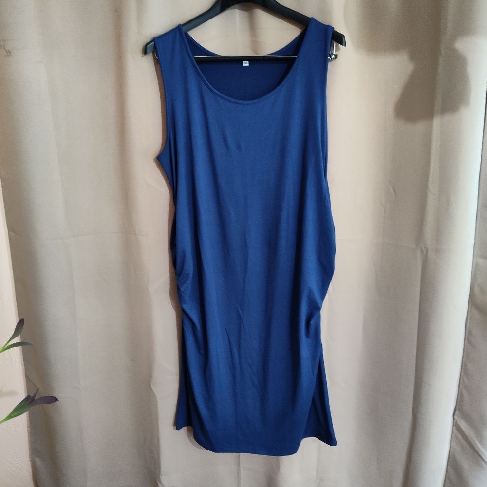 Blue Ruched Sleeveless Dress Womens Plus Size 2X
